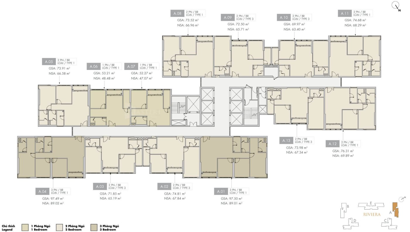 mặt bằng điển hình tòa tháp A Masteri Centre Point