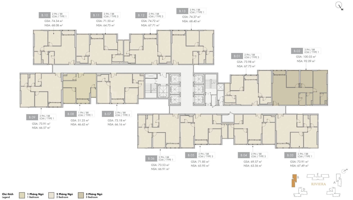 mặt bằng điển hình tòa tháp B Masteri Centre Point