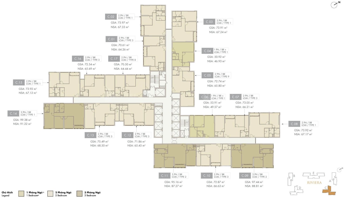 mặt bằng điển hình tòa tháp C Masteri Centre Point