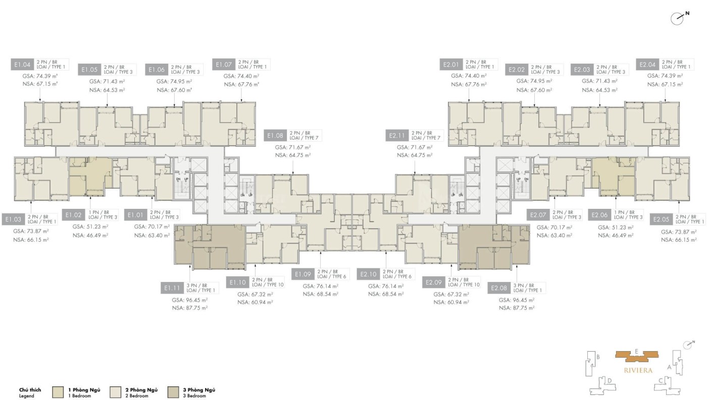 mặt bằng điển hình tòa tháp E Masteri Centre Point