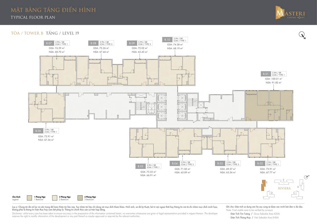 mặt bằng tầng 19 Masteri Centre Point Tòa B